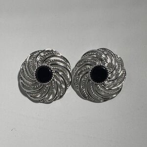 Vintage Silver Tone Swirl Clip-On Earrings